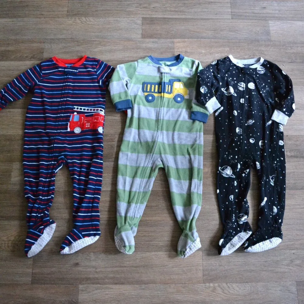 Carter's Fleece Zippered Onesie Footed  Pajamas Lot Bundle of 3 Size 18 Months